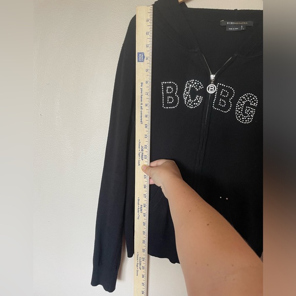 BCBGMaxAzria Soft Black Bedazzled Sequins Zip-Up Hoodie BCBG Y2K Size Large - Picture 12 of 13